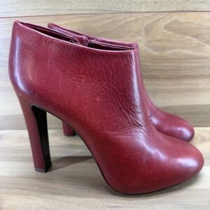 Tory Burch Ankle Booties Womens 9.5 M Red Leather Heeled Zip